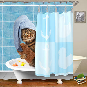 Cat shower curtains bathroom shower curtain Cute 3D fabric shower curtain with hooks funny waterproof shower curtain or Mat