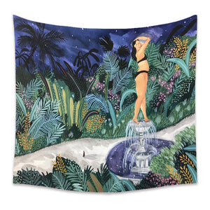 Cartoon Small Tapestry Green Plant Background Cloth Tapestry Mural