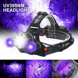 395nm Super Bright UV 3 LED Headlamp Rechargeable Violet Light Hunting Headlight