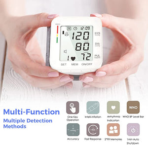 Blood Pressure Monitor Wrist Bp Monitor Large LCD Display Adjustable Wrist Cuff 5.31-7.68inch Automatic 90x2 Sets Memory For Home Use