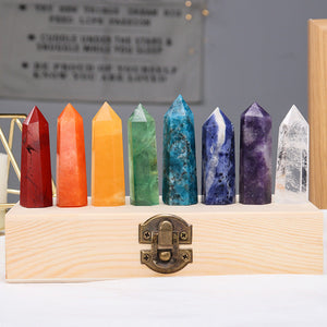 Natural Crystal Column Candy Color Single Pointed Column Wooden Box Set
