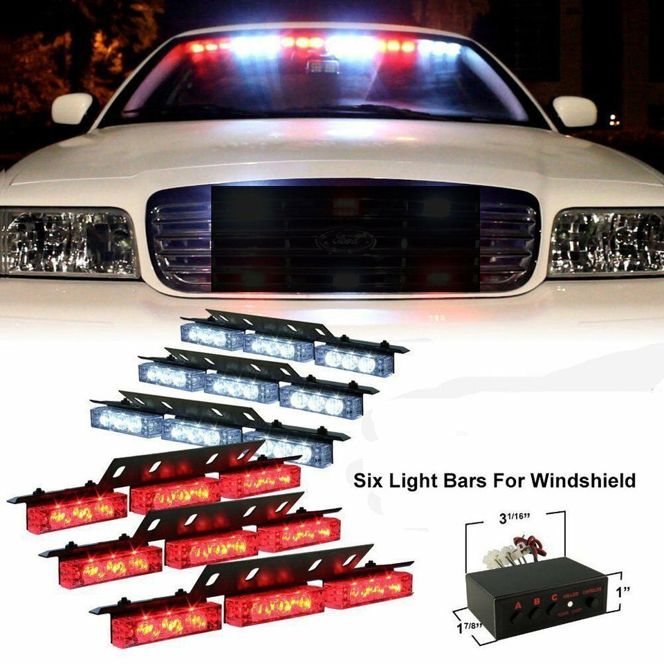 Zone Tech 54 LED Car Emergency Grille Police Strobe Lights Amber White Blue Red