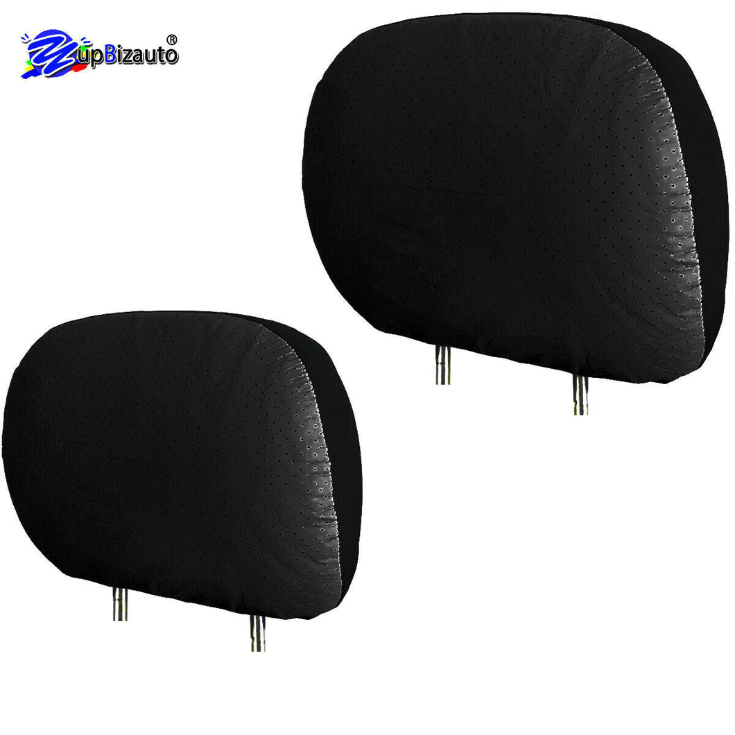 Black Synthetic Leather Car Truck SUV Headrest Covers Foam Backing Pair New