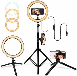 10" LED Ring Light w/Tripod Stand & Phone Holder Dimmable Makeup Ringlight Kit`