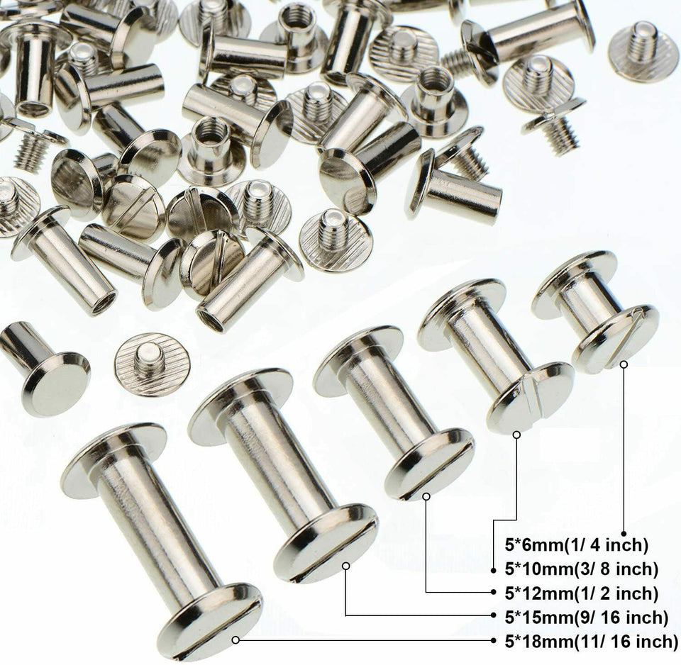 100 Pack Silvery Chicago Screws Metal Screw Posts Nail Rivet for Leather Crafts