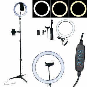 10" LED Ring Light w/Tripod Stand & Phone Holder Dimmable Makeup Ringlight Kit`