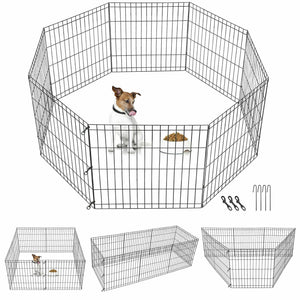 24 Inch 8 Panels Dog Playpen Tall Large Crate Fence Pet Play Pen Exercise Cage