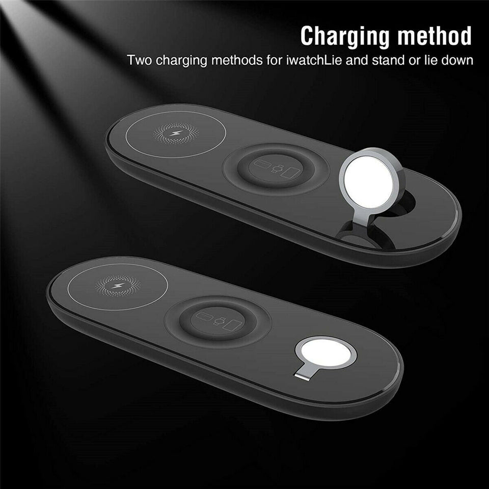 3in1 Qi Wireless Fast Charger Dock Stand For Apple Watch Air pods iPhone X Xs US