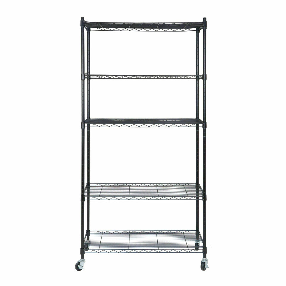 5-Tier Shelves Wire Unit Rack Large Space Storage Rolling with 4 Wheel Casters