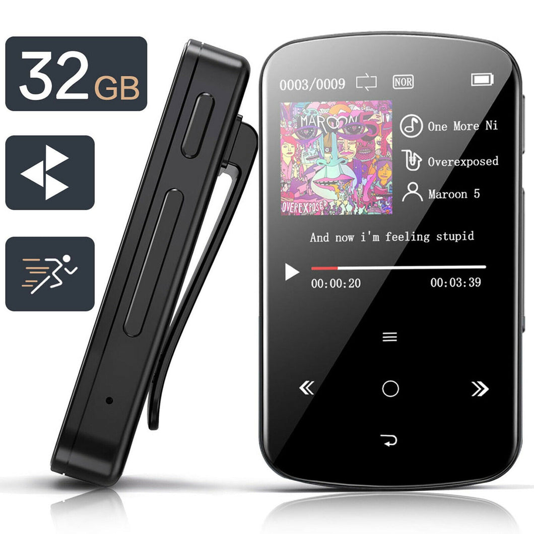 32GB HiFi Lossless Sound Bluetooth MP3 Player Clip Music Voice Recorder FM Radio