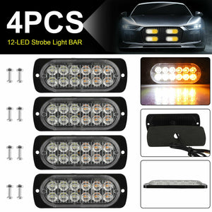 4X 12LED Strobe Lights Bar Emergency Flashing Warning Hazard Beacon Amber/White 608374336918