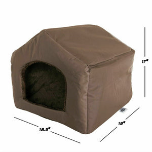 Fabric Dog or Cat House with Removable Plush Mat Pet Bed Small Brown