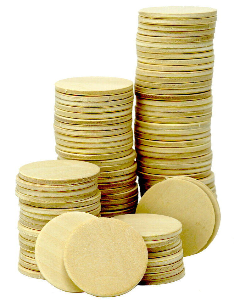100 Pack -1.5 Inch Round Wood Cutout Circle Chips for Crafts, Games, Ornaments