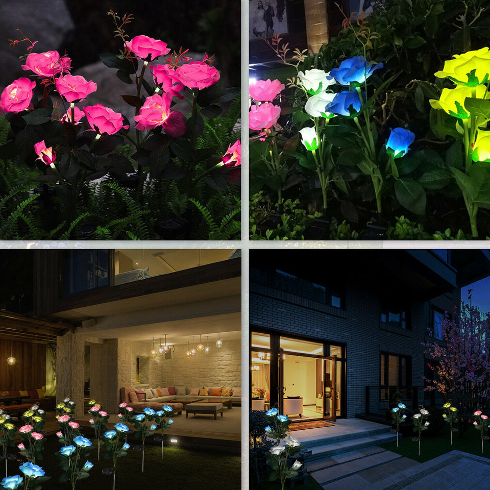 Outdoor Solar Power Rose Flowers LED Lights Stake Yard Garden Landscape Decor US