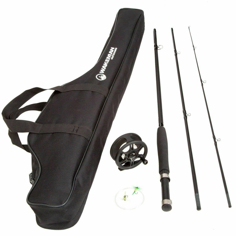 Wakeman 3 Piece 8 Feet Long Fly Rod and Reel with Carrying Case Fishing 886511956315