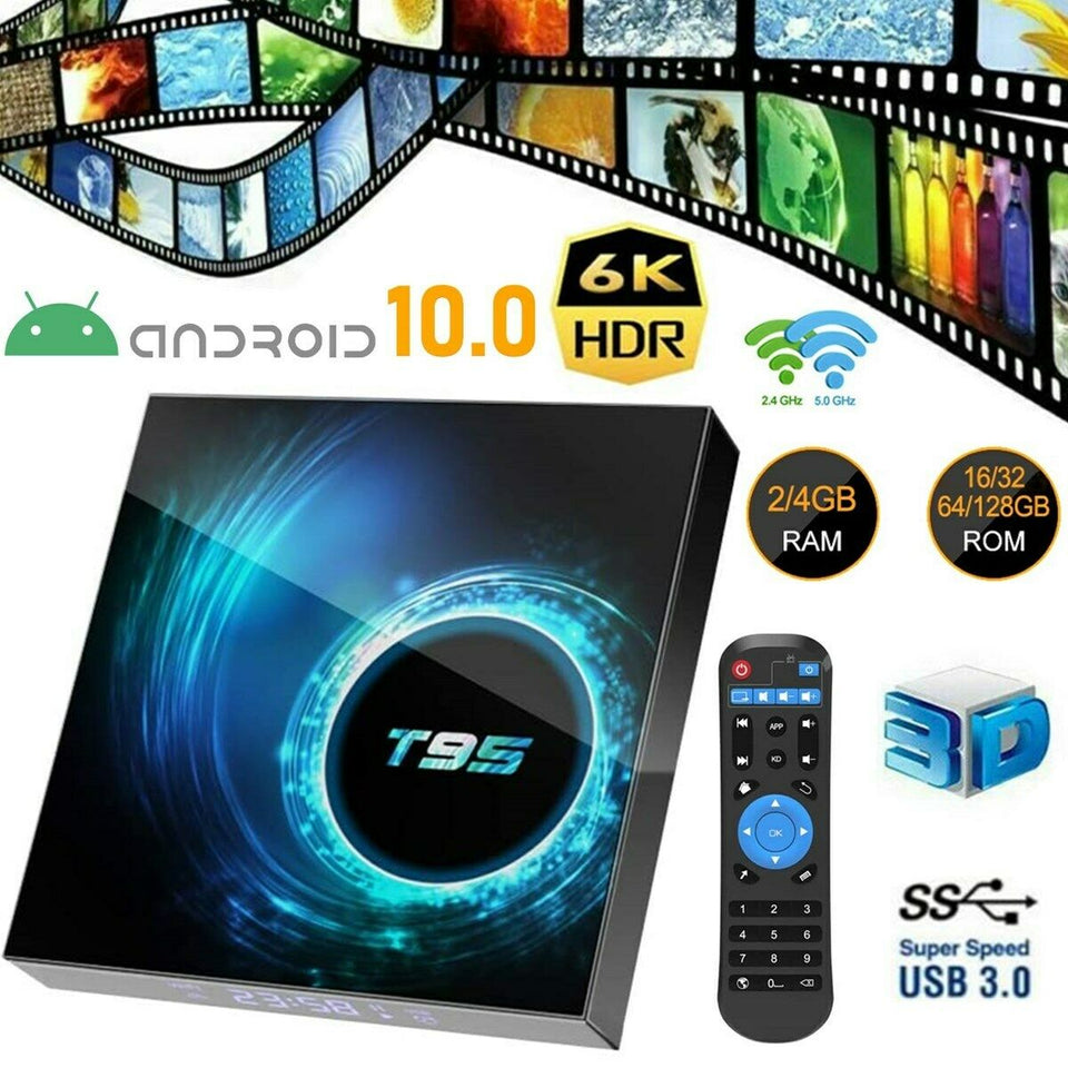 T95 4K TV BOX Android 10 CORE 4GB+128GB  2.4/5G WIFI HDMI 3D Home Media Streamer
