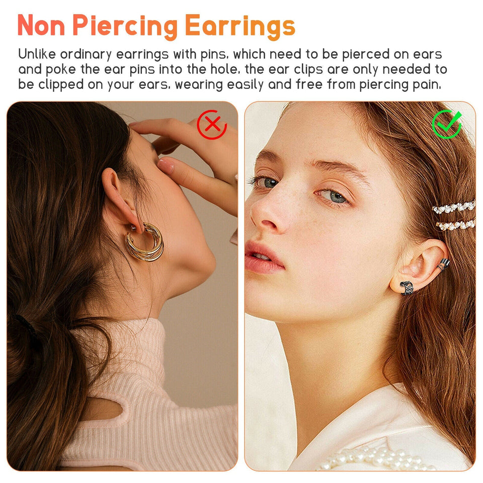 12PCS Women Men Stainless Steel Ear Clips on Wrap Cuff Earrings Set Non Piercing