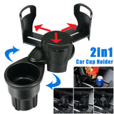 Car Double Cup Holder Expander Auto Drink Holder w/360° Rotating Adjustable Base