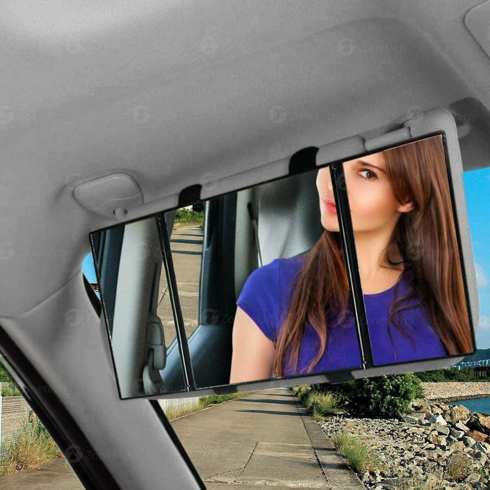Zone Tech Car Folding Visor Vanity Mirror Makeup Travel Cosmetic Tri-Fold Mirror