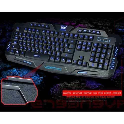 3 colors LED Illuminated Backlight USB Wired Gaming Keyboard for Gaming Play