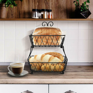 Sorbus 2-Tier Fruit Basket Display Stand, Countertop Metal Storage for Bread/Veg