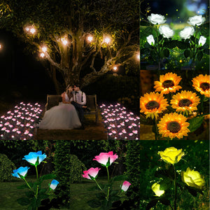 Outdoor Solar Power Rose Flowers LED Lights Stake Yard Garden Landscape Decor US