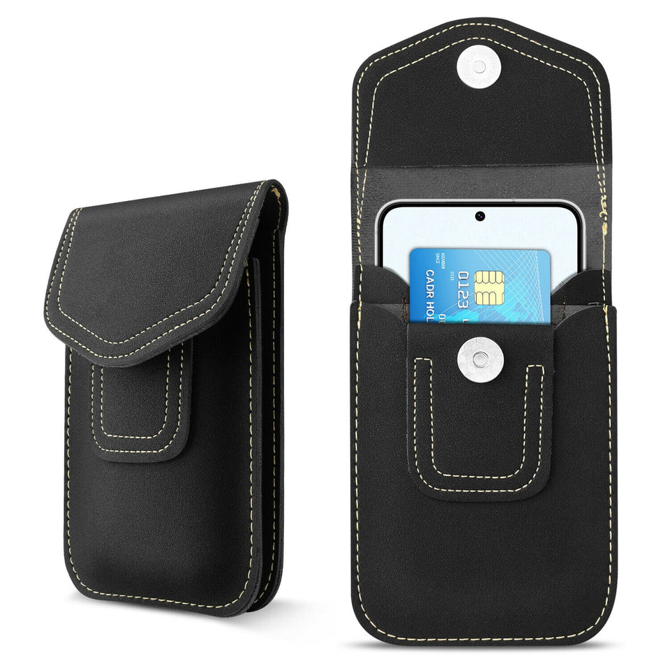 Cell Phone Holster Pouch Leather Wallet Holder Case Belt Loop For iPhone Samsung