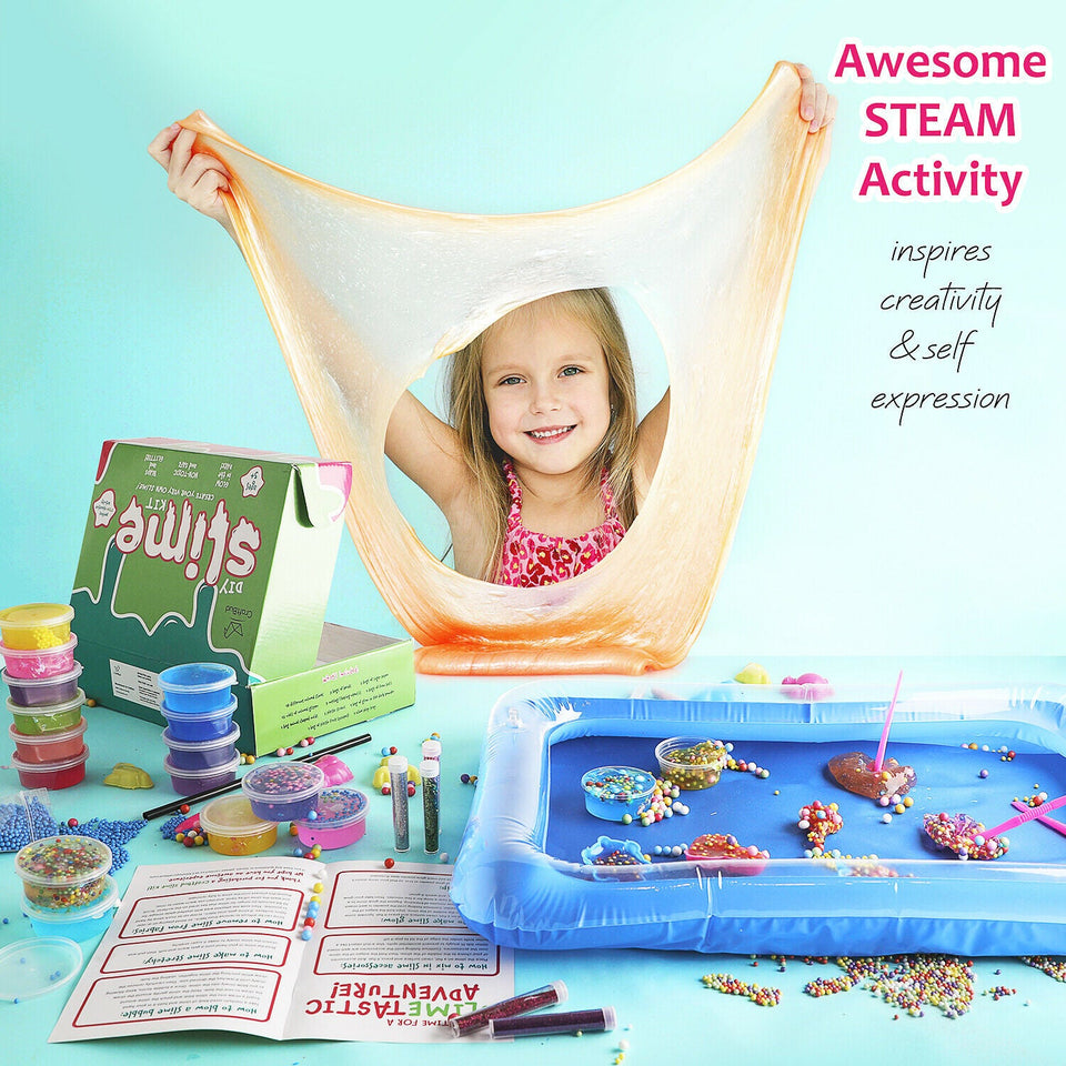 Slime kit for Kids 18 Color Slime Making kit Glitters Foam Balls Beads Play Tray