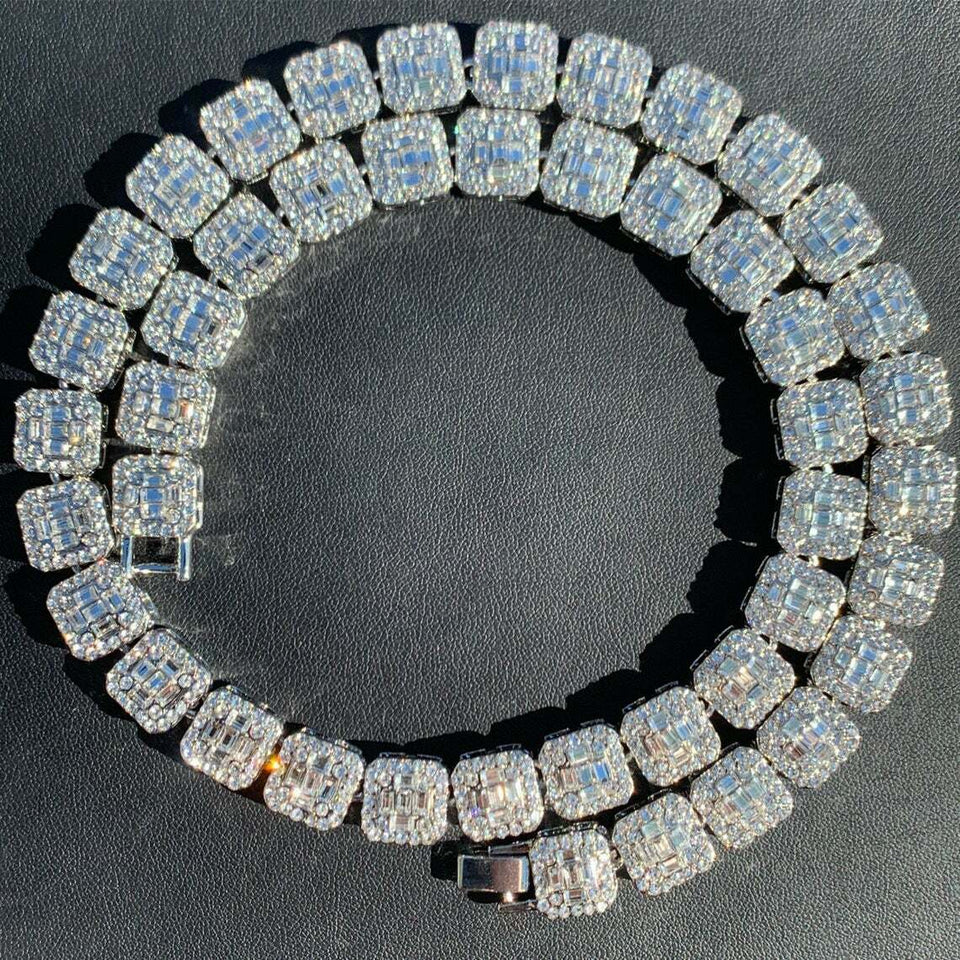 Full Iced 12mm 8.5" Bracelet 16" 18" Baguette Choker Chain Fashion Necklace