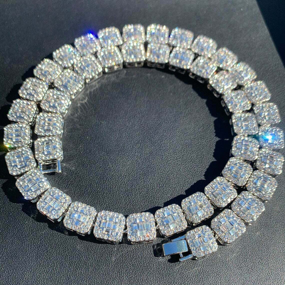 Full Iced 12mm 8.5" Bracelet 16" 18" Baguette Choker Chain Fashion Necklace