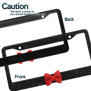 Zone Tech 2x Black 7 Rows Bling Diamond Crystal License Plate Frame Red Bow Tie