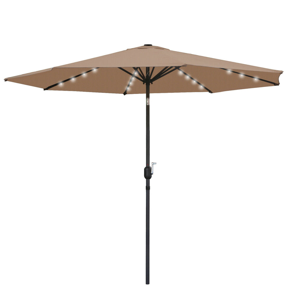 9Ft Patio Solar Umbrella Market Table Garden Umbrellas W/32LED Lights Tilt Crank 785249699740