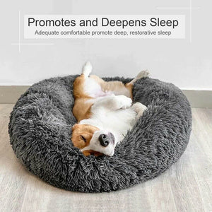 Donut Dog Bed Warm Soft Long Plush Pet Cushion for Samll Large Dog Cat House
