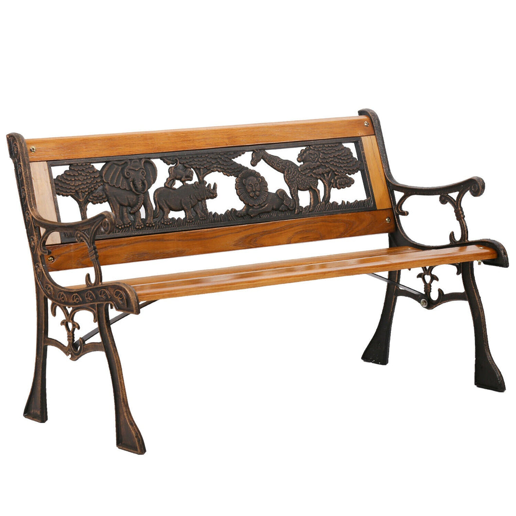 Patio Garden Bench Park Porch Chair Cast Iron Hardwood Furniture Animals 335