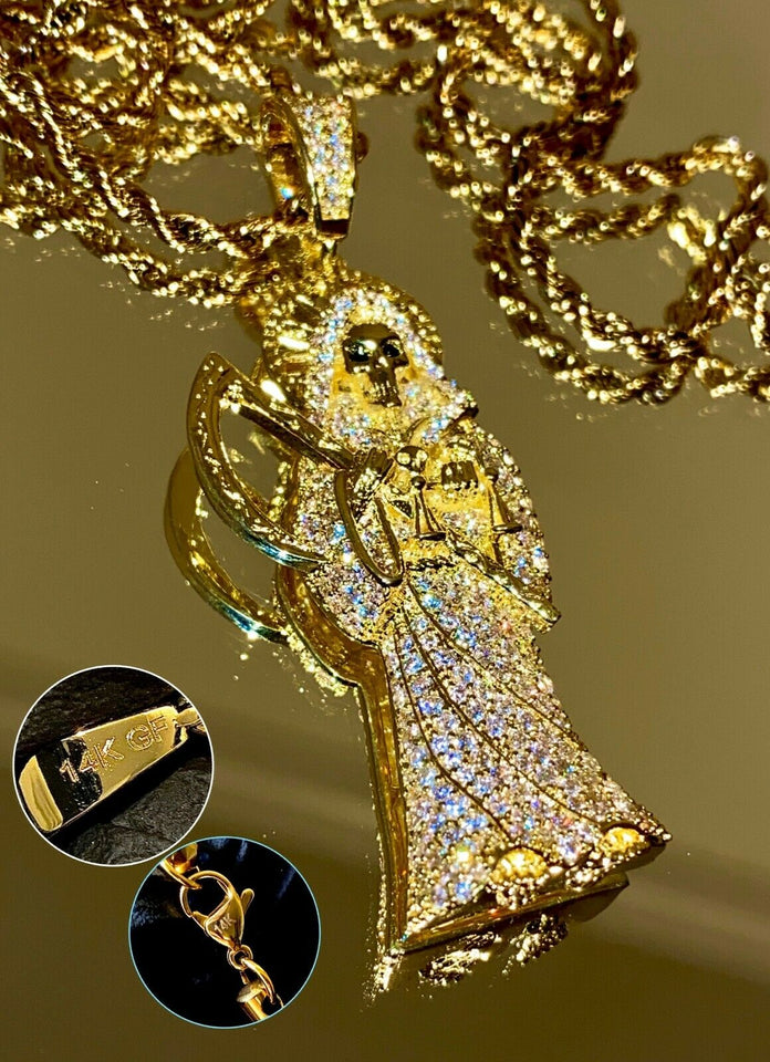 Santa Muerte Medalla 14k Gold Filled Holy Death Reaper Pendant Religious Charm