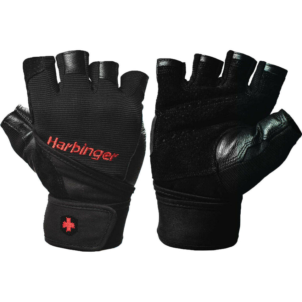 Harbinger 140 Ventilated Pro Wrist Wrap Weight Lifting Gloves - Black