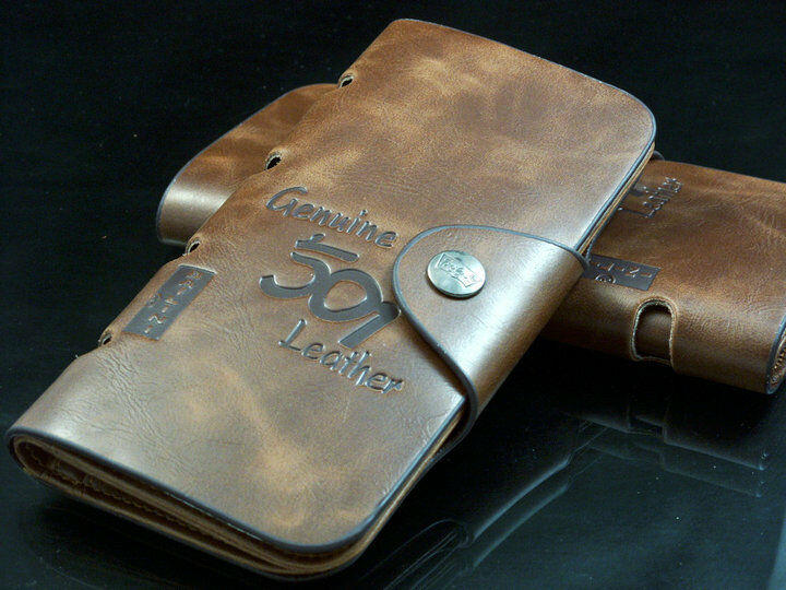 Men's Leather Wallet Bifold ID Card Holder Checkbook Long Clutch Billfold Purse