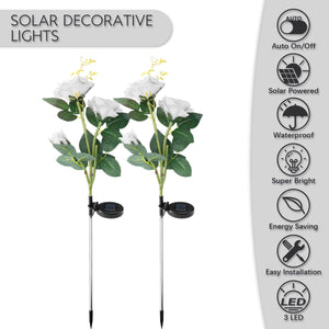 Outdoor Solar Power Garden Stake Lights White Rose LED Flower Lights Waterproof