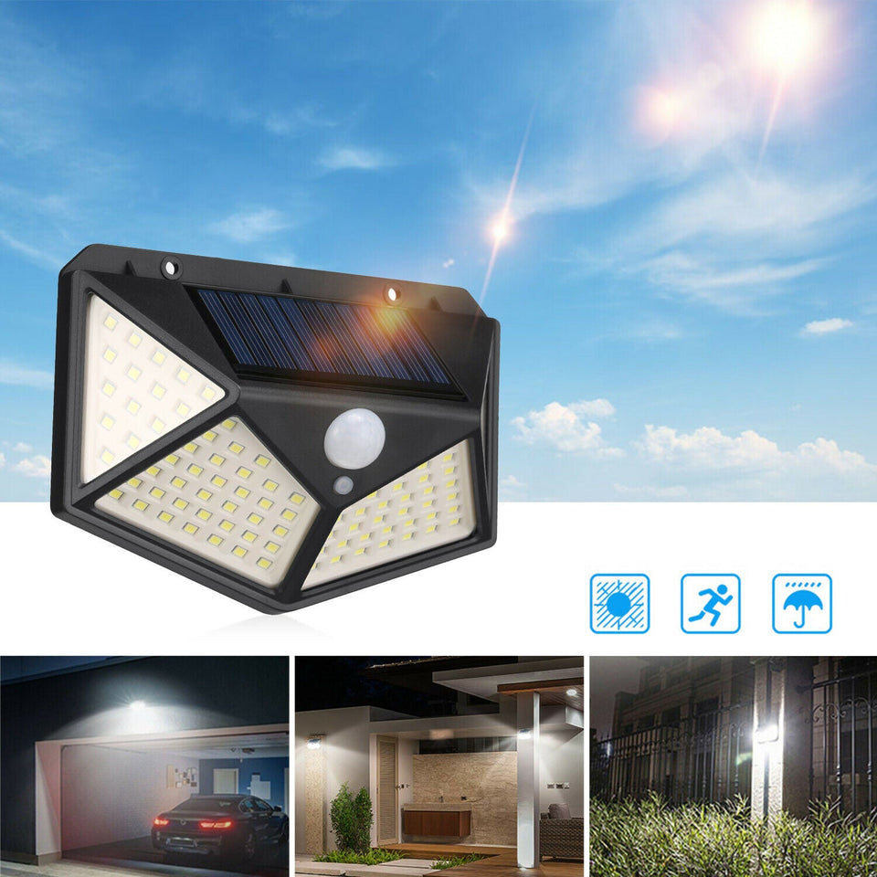 2Pcs Waterproof 100 LED Solar PIR Motion Sensor Wall Light Outdoor Garden Lamp