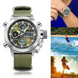Men Military Wrist Watch Army Green Analog Digital Quartz Nylon Canvas US Stock