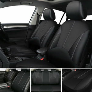 USA Faux Leather Full Set Car Seat Covers - Front & Rear Two-Tone in Black
