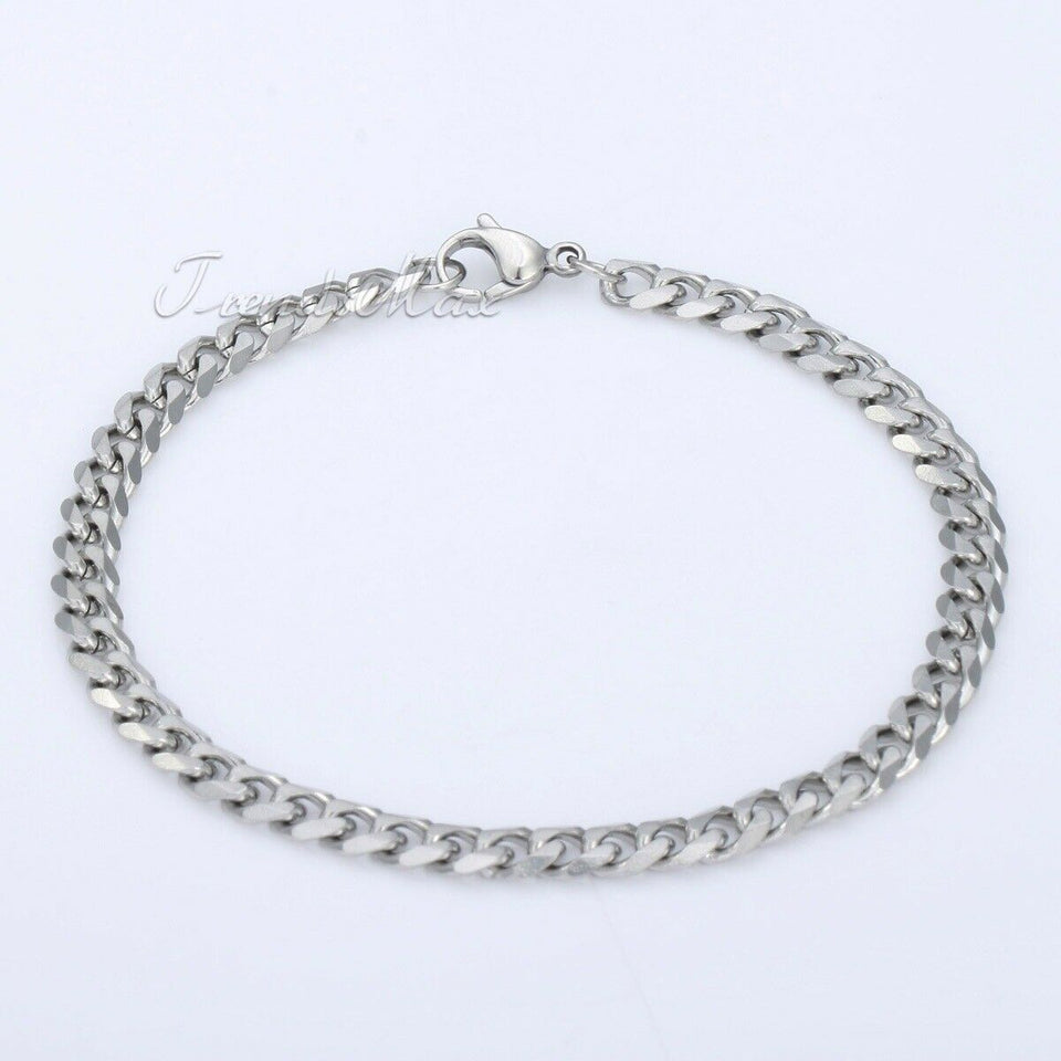5MM 10" Curb Cuban Link Anklet Bracelet Silver Stainless Steel Chain for Women
