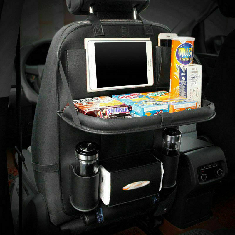 Universal Leather Organizer Car Seat Back Multi-Pocket PU Storage Tray Table