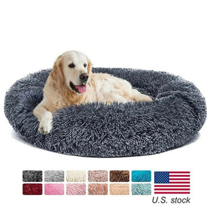 Donut Dog Bed Warm Soft Long Plush Pet Cushion for Samll Large Dog Cat House