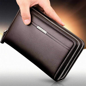 Business Mens Genuine Leather Wallet Zip Clutch Purse Card Holder Handbag Big