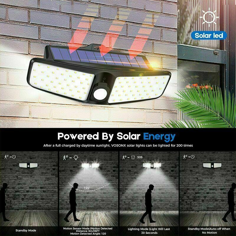 Waterproof 100 LED Solar Powered Light Outdoor PIR Motion Sensor Garden Security