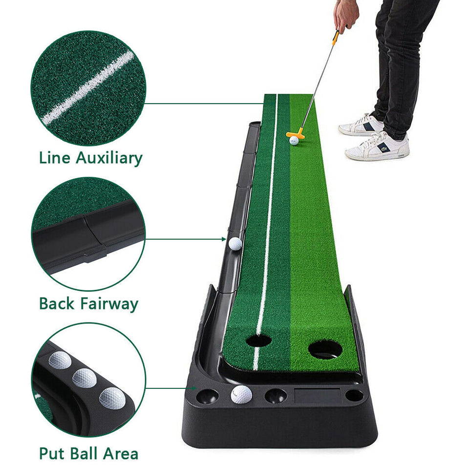 8.2ft Golf Green Grass Putting Mat Auto Ball Return Trainer Practice Mat Indoor