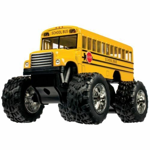 5" Kinsfun Monster Truck Yellow School Bus Big Wheel Diecast Toy Kids Gift!