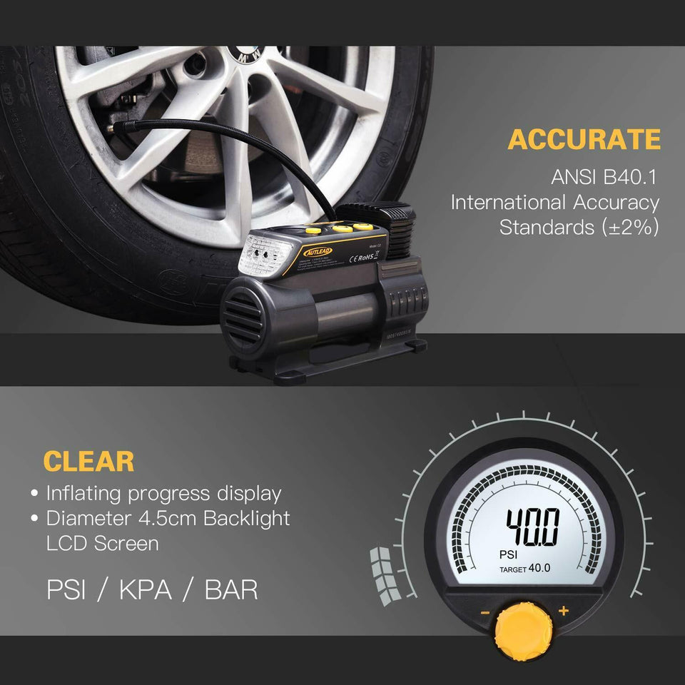 AUTLEAD 12-Volt DC Portable Tire Inflator with Digital Gauge, Air Compressor Pum