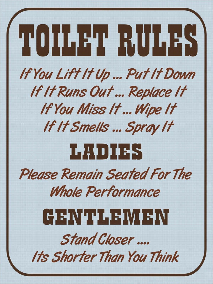 Vintage retro style Toilet Rules funny bathroom metal sign Metal wall door Sign